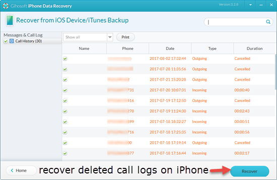 how to recover deleted call history