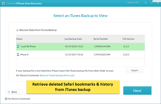 Restore Safari Data from iTunes backup