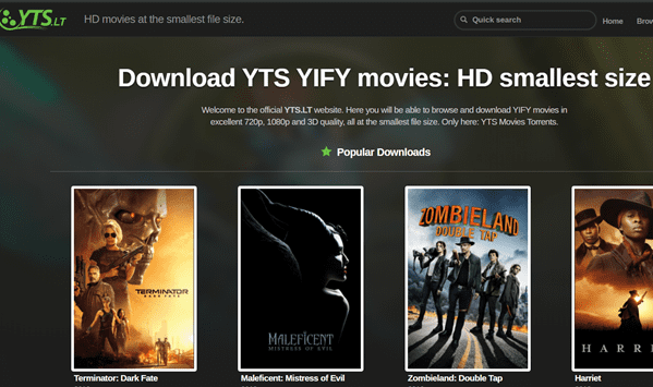 YTS is actually a really neat website for downloading Bollywood movies for free.